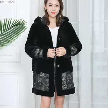 Натуральное пальто для зимы, теплая куртка из овчины с капюшоном, женская двусторонняя одежда, меховые пальто  5