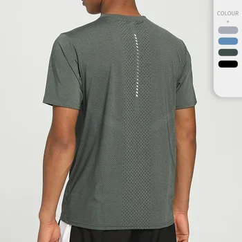 Нейлоновая быстросохнущая футболка для фитнеса, бега, свободный круглый вырез, спортивная футболка с короткими рукавами, мужская одежда  4