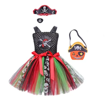 Необычный Рождественский костюм Пирата для девочек, Карнавальный костюм, Детские вечерние платья для косплея, платье-пачка для девочек, детское шоу на Хэллоуин  5