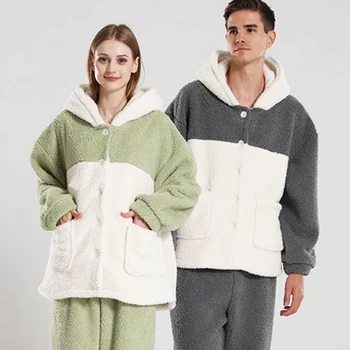 Новая зимняя домашняя одежда для пары, пижамы из кораллового бархата, женская зимняя утолщенная верхняя одежда, Мультяшный милый костюм, Пижамы, плотные теплые  4
