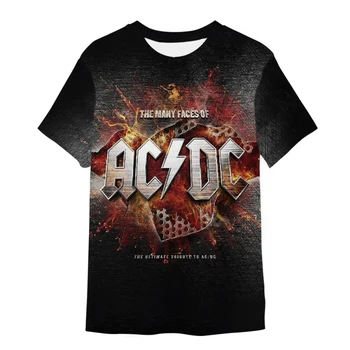 Новая мужская Летняя детская футболка с круглым вырезом и принтом Металлической Рок-группы AC/DC, Повседневная футболка Для мальчиков И девочек, Пуловер, Модные Детские Топы Оверсайз  0