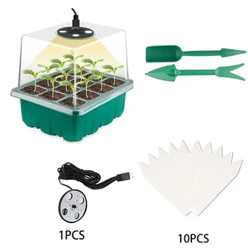 Новая светодиодная лампа для выращивания семян в теплице с 12 решетками, лоток для семян, горшки для семян, стартовый набор для выращивания растений, горшки для семян  5