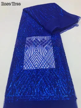 Новейшая Африканская кружевная ткань с пайетками 2024 года, высококачественный кружевной материал, Французские Нигерийские кружевные ткани для женского вечернего шитья  5