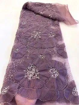 Новейшая Африканская кружевная ткань с 3D цветами 2023 года, Дубайская кружевная ткань из тюля с пайетками, Вышитая аппликация, Нигерийская ткань для жениха для шитья  4