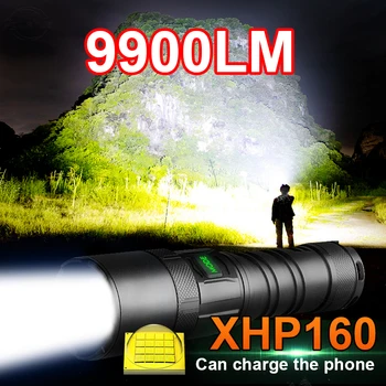 Новейший супер яркий фонарик мощностью 9900ЛМ, водонепроницаемый USB-аккумуляторный фонарик, мощный светодиодный тактический фонарь XHP160, походный фонарь  5