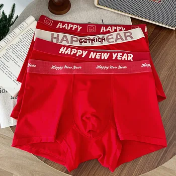 Новогоднее Красное мужское нижнее белье Lucky с плоскими углами, спортивные шорты 3шт  5