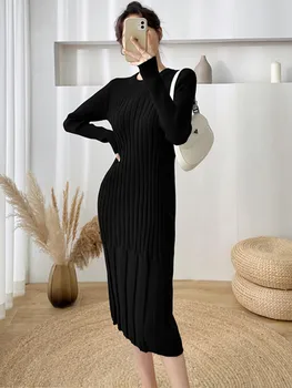 Новое осенне-зимнее платье-свитер трапециевидной формы, женские элегантные трикотажные платья, женский тонкий халат, женская одежда  5