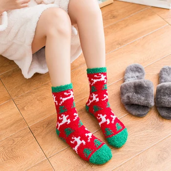Новое поступление, Рождественские женские носки, Хлопковые Рождественские носки, Зимний Новый год, Санта-Клаус, Рождественская елка, Олень, Красочные коралловые шерстяные носки  2