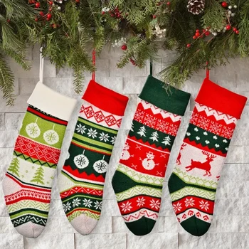Новые вязаные рождественские носки, украшение для рождественских детских подарков, Украшение для Рождественской елки  4