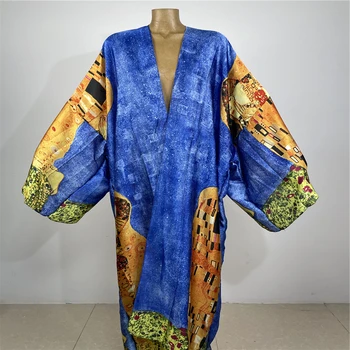 Новые женские кимоно в стиле ретро с богемным принтом, кардиган с воротником, женская блузка, Свободная повседневная пляжная накидка для вечеринки, кувейтский кафтан  4