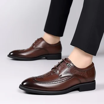 Новые коричневые элегантные мужские туфли на шнуровке, однотонные остроносые туфли, деловые черные мужские модельные туфли, бесплатная доставка, мужские вечерние официальные туфли  5