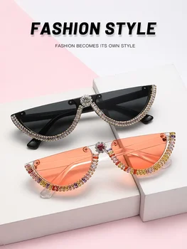 Новые Модные Солнцезащитные очки с прозрачными оттенками, Женские Дизайнерские Оправы со стразами, Очки с бриллиантами, Солнцезащитные очки в стиле ретро UV400  5