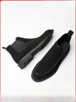 Новые осенне-зимние мужские ботинки с высоким берцем из матовой натуральной кожи, повседневные кожаные ботинки в деловом стиле в британском стиле, бутик мужской обуви  3