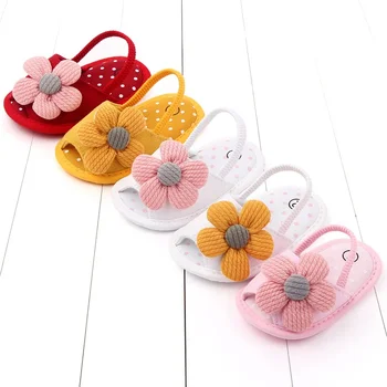 Новые сандалии для девочек с цветочными грушами на мягкой подошве; Детская обувь для новорожденных; Летние сандалии принцессы для девочек; Солнечный цветок  5