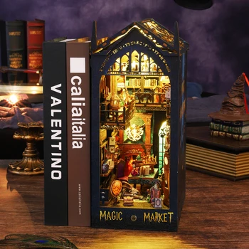 НОВЫЙ DIY Деревянный книжный уголок Magic Market Кукольный домик с легким 3D пазлом Книжная полка в сборе Подставка для книг для взрослых Подарки на День рождения  3
