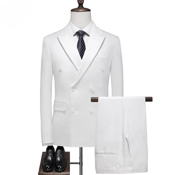 Новый мужской комплект из трех предметов для свадьбы и банкета жениха, белый комплект  4