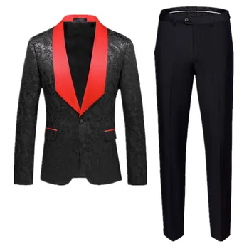 Новый мужской свадебный жаккардовый костюм, комплект из двух предметов, мужские деловые блейзеры для выпускного вечера большого размера 6XL, пиджак и однотонные брюки.  4