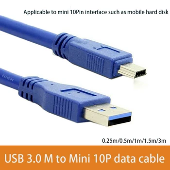 Новый Синий Сверхскоростной USB 3.0 Кабель Для Передачи данных на Мобильный Жесткий Диск USB 3.0 Type A От штекера к Mini B 10-Контактный Штекерный Кабель-адаптер 0,25 м-3 м  2