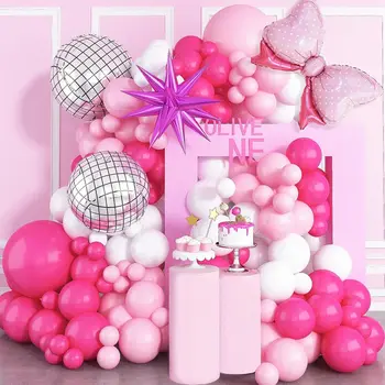 Новый ярко-розовый комплект принцессы с гирляндой из воздушных шаров и арки для дня рождения девочки, украшения для детского душа, принцессы на свадебную тематику  4