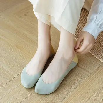 Носки из ледяного шелка контрастных цветов, женские короткие носки, дышащие носки для йоги, спортивные носки для бега, удобные короткие носки-лодочки  5