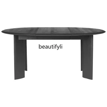 Обеденный стол из массива Дерева круглый Стол Выдвижной Черный Складной Французский Стрейч Круглый стол в стиле ретро-шик  5