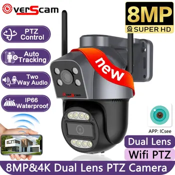 Объектив Двойной Камеры 4K 8MP PTZ Wifi PTZ с Двойным Экраном CCTV Ai Human Detect Color Night Vision Беспроводная Камера Наружного Наблюдения  5