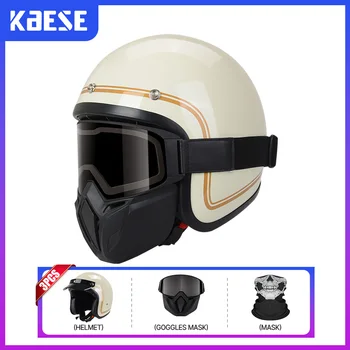 Одобренный DOT шлем с открытым лицом для мотоциклетных гонок по мотокроссу, 3/4 полушлема, винтажные реактивные шлемы с противотуманной защитной маской  5