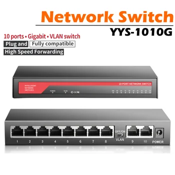 Оригинальный 1000M YYS-1010G 10 портов Высокоскоростной сетевой коммутатор VLAN RJ45 1000 Мбит /с, сетевой коммутатор Fast Ethernet  0
