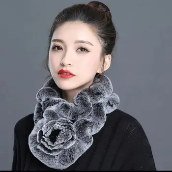 Осенне-зимний женский шарф из 100% натурального меха выдры-кролика - теплый, дышащий и универсальный женский шарф  1