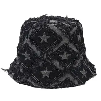 Осенне-зимняя джинсовая теплая рыбацкая шляпа с вышивкой в виде звезды, панама, солнцезащитная кепка для путешествий на открытом воздухе для мужчин и женщин 208  5