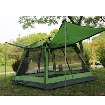Открытый кемпинг увеличенный двухслойный штормозащитный четырехсторонний дышащий солнцезащитный крем для 2-4 человек автоматическая отправка палатки в фойе  5
