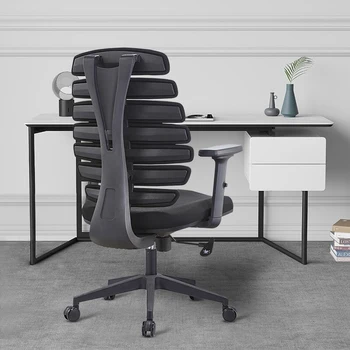 Офис со спинкой в форме рыбьей кости, современное минималистичное сиденье для домашнего компьютера, дышащая сетчатая ткань, регулируемое вращающееся кресло  5