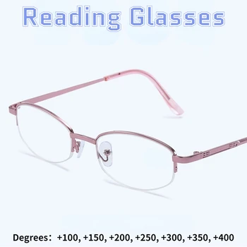 Очки для чтения Женские Ретро Металлические Полукадровые очки для дальнозоркости 2ШТ Оптические очки по рецепту для мужчин с диоптриями + 100 ~ + 400  5