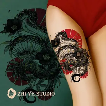 Панк-татуировки с драконами для женщин, руки, бедра, сексуальная художественная наклейка с татуировкой, водонепроницаемая поддельная татуировка, стойкие временные наклейки с цветами  5