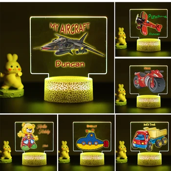 Персонализированное Пользовательское Имя 3D LED Arcylic Night Light для Подарка Ребенку на День Рождения Дети Малыш Мальчики Девочки Милый Самолет Медведь Печать  4