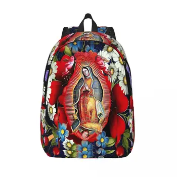 Персонализированный Холщовый Рюкзак Богоматери Гваделупской Bookbag для Школы Колледжа Мексиканская Дева Мария Мексика Цветы Сумки Tilma  5