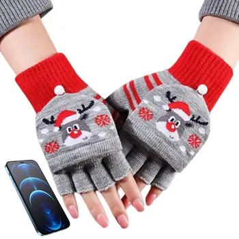 Перчатки с подогревом для мужчин и женщин, с сенсорным экраном в рождественской тематике, USB-аккумуляторные Теплые перчатки, зимние тепловые Водонепроницаемые Ветрозащитные  5