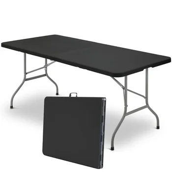 Пластиковый складной столик Vebreda 6 футов, переносной раскладывающийся пополам для помещений и улицы, черный  5