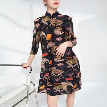 Плиссированное платье Miyake, новое высококачественное платье с пряжкой в китайском стиле в стиле ретро, женское платье с принтом средней длины  4