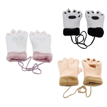 Плюшевые перчатки из кошачьей лапки, теплые лыжные перчатки, варежки с возможностью подвешивания на шею для занятий спортом на открытом воздухе  5
