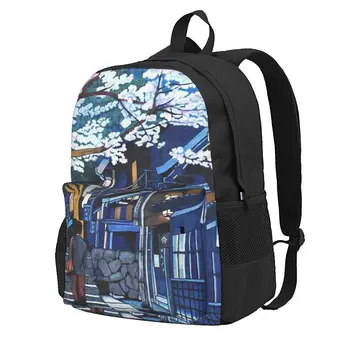 Под цветущей сакурой Водонепроницаемый рюкзак Студенческая школьная сумка Рюкзак для ноутбука Кемпинг Пешие прогулки Мужчины И женщины  4