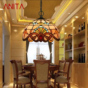 Подвесной светильник ANITA Modern Tiffany, светодиодная креативная люстра из европейского витражного стекла в стиле барокко для домашнего декора обеденного бара  5
