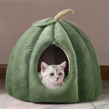 Полузакрытый дом в стиле кошачьего гнезда в пещере, теплый плюшевый спальный мешок для домашних животных, креативный дизайн дома, Большая кровать, мило  5