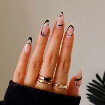 Полупрозрачные накладные ногти черного цвета, многоразовые Привлекательные наклеивающиеся ногти для наращивания ногтей своими руками в домашних условиях  5
