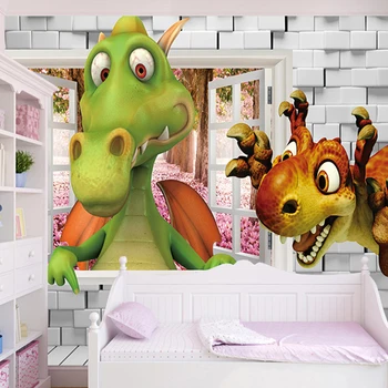 Пользовательские Фотообои 3D Мультфильм Милый Динозавр Кирпичная стена Детская Комната Спальня Фон Декор стен Фреска Papel De Parede 3D  5
