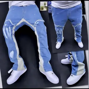 Популярные и модные городские джинсы в стиле хип-хоп, простые и универсальные, новые мужские японские повседневные брюки на молнии с высокой талией  5