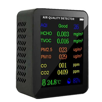 Портативный измеритель качества воздуха 9 в 1 PM2.5 PM10 CO CO2 TVOC HCHO AQI Цветной экран для измерения температуры и влажности  3
