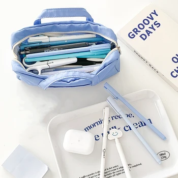 Простая дизайнерская сумочка синего цвета, сумка для хранения ручек Happy Bubble, пенал для канцелярских принадлежностей, школьные принадлежности для студентов  10