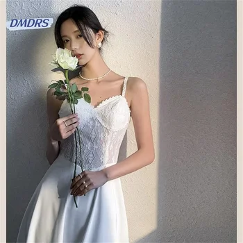 Простое кружевное свадебное платье с глубоким вырезом, пляжное свадебное платье на тонких бретельках, элегантное Vestidos De Novia  4