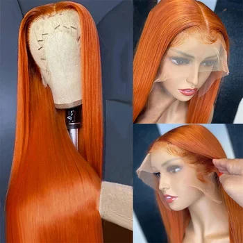Прямой парик на кружеве 13X4, имбирно-оранжевый Парик из человеческих волос, 100% вьетнамские парики из человеческих волос, предварительно выщипанные по акции  5